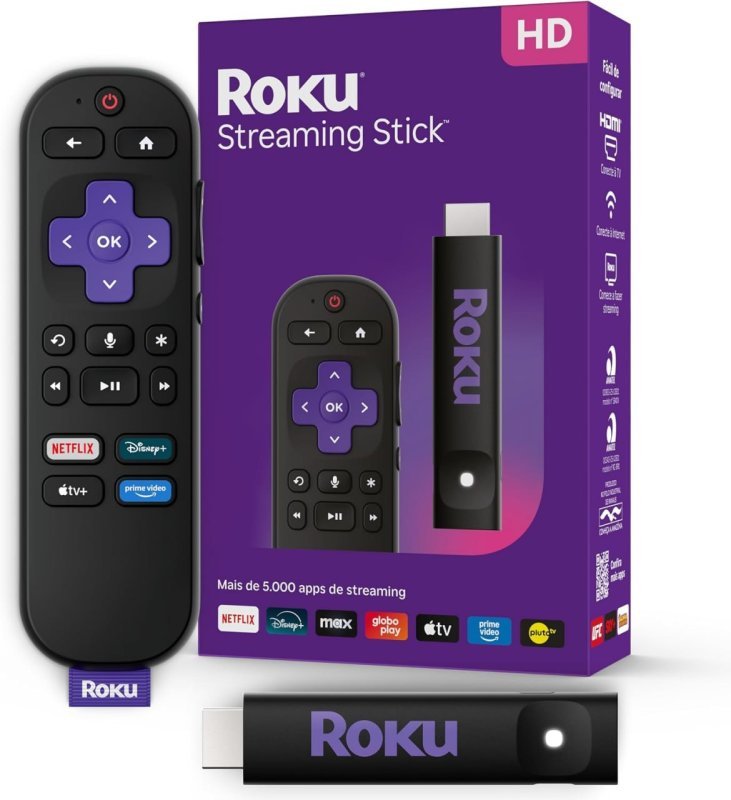 Roku Streaming Stick HD 2025 - Controle por Voz - Alexa, Siri e Google