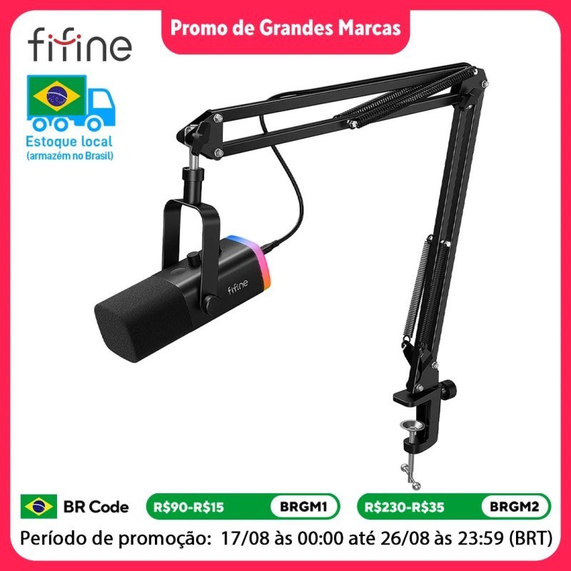 Fifine Kit Braço + Microfone USB RGB Fifine AM8T AM8 com Suporte Articulado