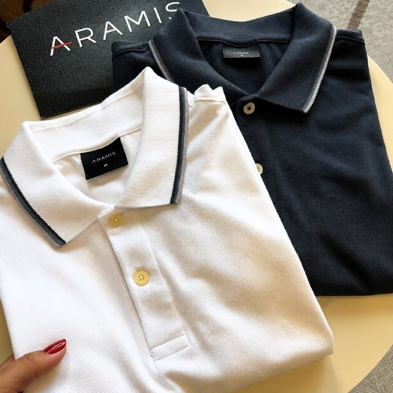 Polo Aramis Classic 1 Friso Branco E Marinho Branco