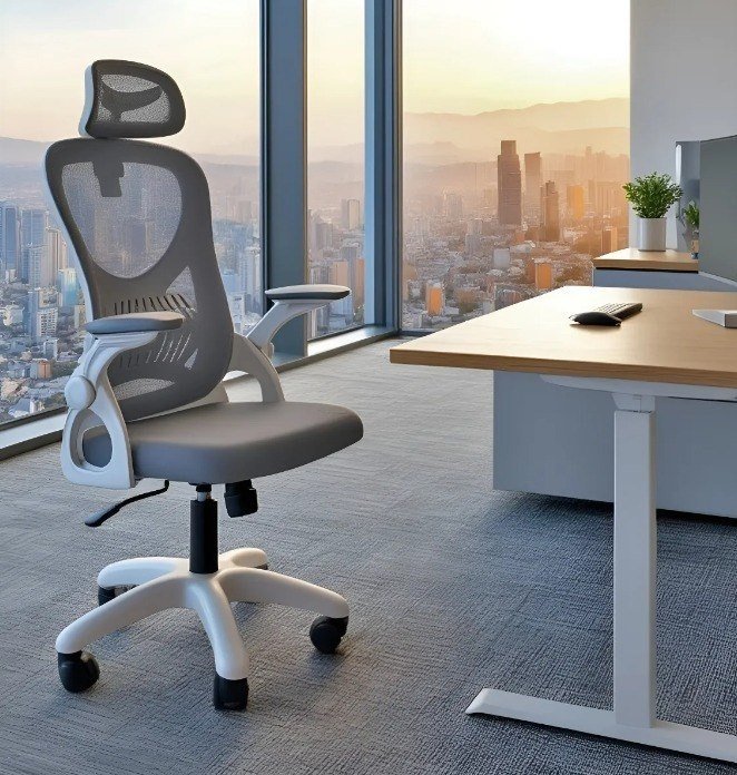 Cadeira De Escritório Columbus Presidente Ergonomica Cinza Mesh