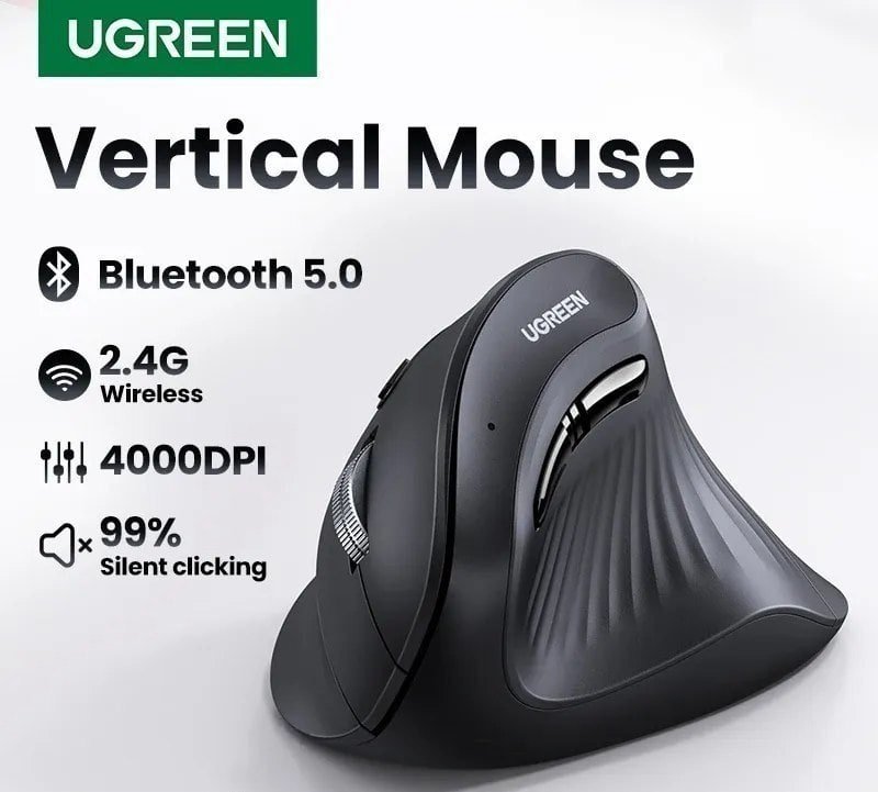 Mouse Ergonômico Ugreen Bluetooth 5.0 Wireless 2.4g