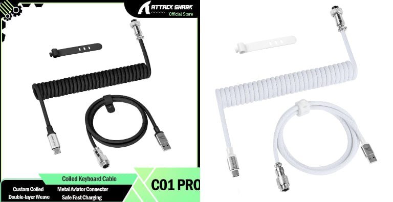 Cabo USB C enrolado ATTACK SHARK C01 PRO