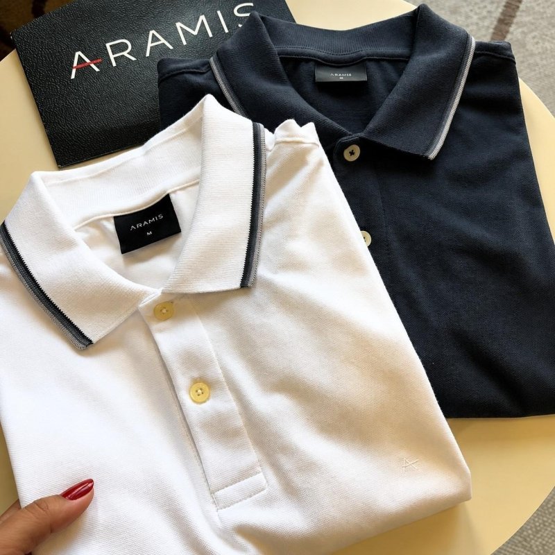 Polo Aramis Classic 1 Friso Branco E Marinho