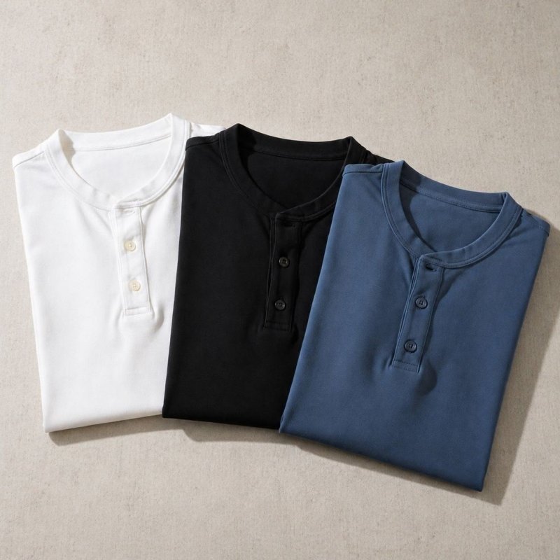 Kit 3 Camiseta Henley Masculina Slim 2 Botões Manga Longa