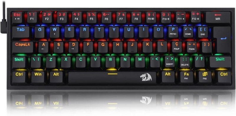TECLADO MECANICO REDRAGON GAMER FIZZ RAINBOW PRETO SWITCH AZUL