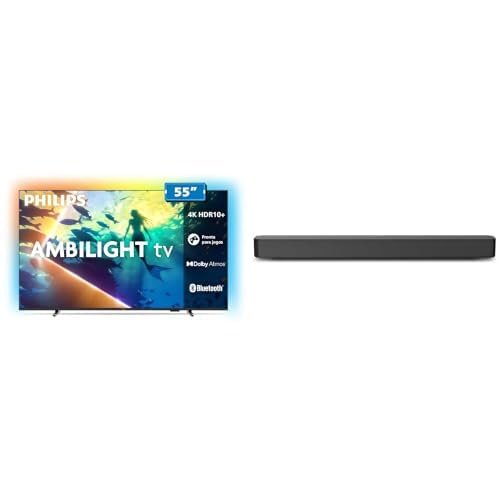 PHILIPS, Smart TV Ambilight 55" 4K, 55PUG8100/78 + PHILIPS, Soundbar, TAB4000, Aparelho de Áudio para TV