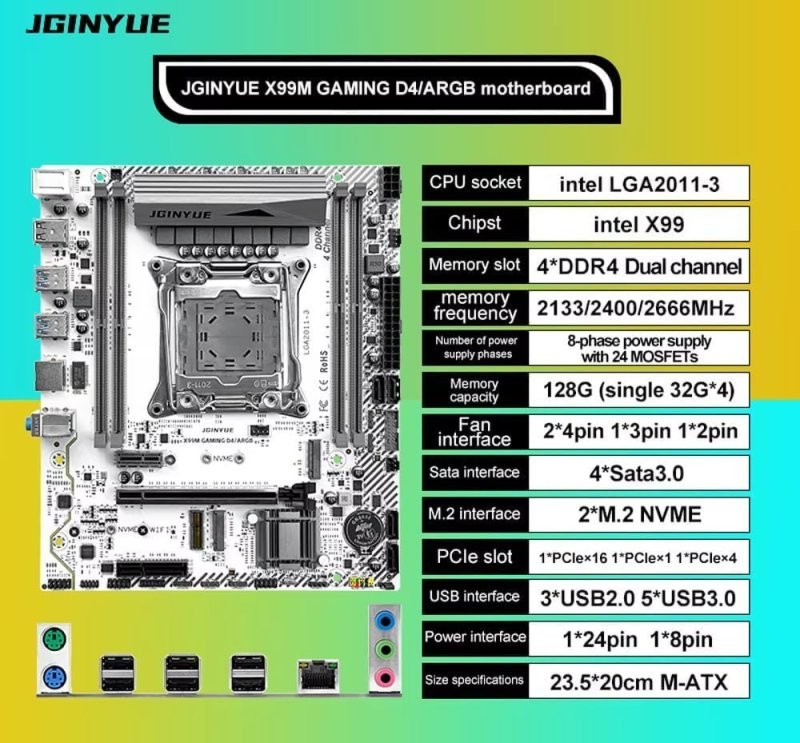 JGINYUE X99 GAMING D4 ARGB (Tem suporte ao TPM 2.0)