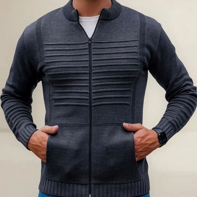 Blusa De Frio Suéter Tricot Com Bolso E Zíper + Frete Grátis