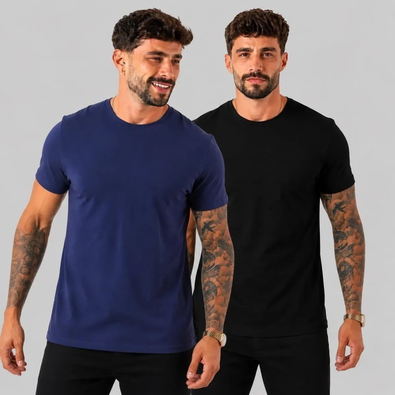 Kit 2 Camiseta Masculina Malha Peruana Premium (P ao G1)