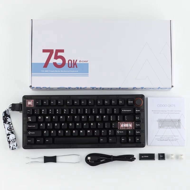 Teclado Mecânico Sem fio MECHLANDSxCIDOO QK75 75%. Hot-Swap Gasket. Tri-Mode, RGB Backlit