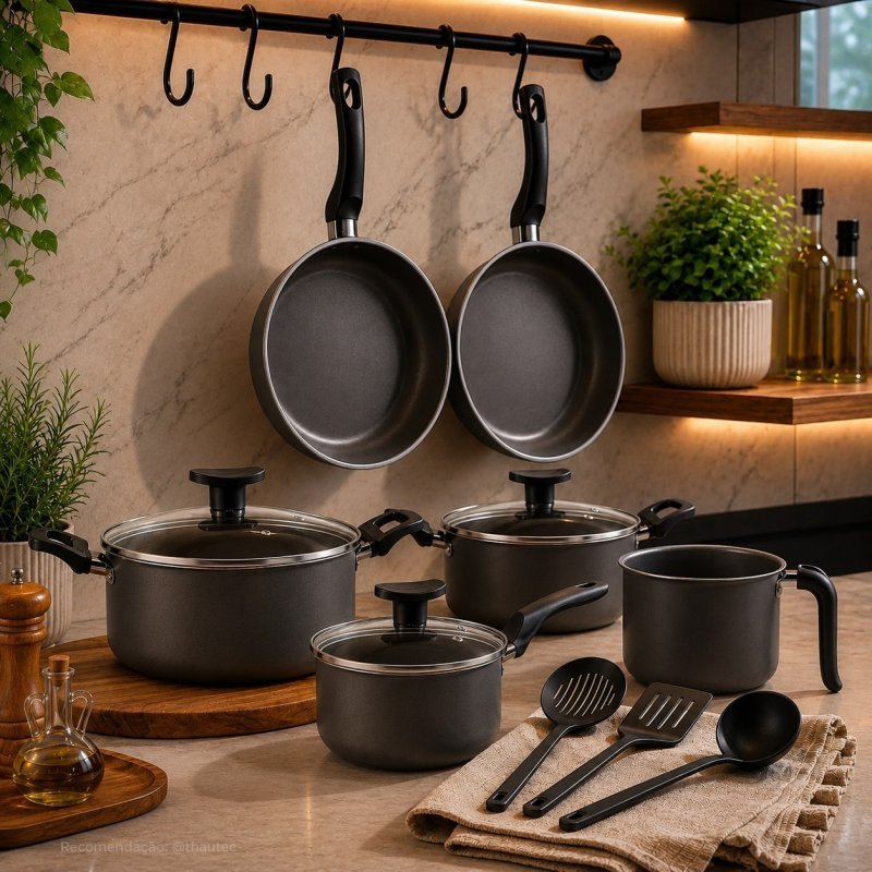 Conjunto Panelas Antiaderente 10 Peças Teflon (várias cores)