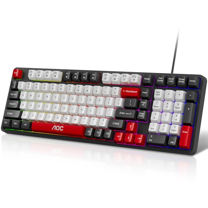 AOC GK116 Teclado com fio, Teclado Membrana Gamer RGB, Compatível com PC e Notebook, Jogo E Escritório