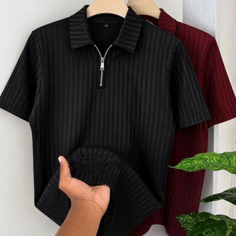 Kit 2 Camiseta Polo Manga Curta Com Zíper Masculina Canelada