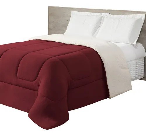 Coberdrom Sherpa Casal Queen Grosso Super Quente Cor Vermelho LuckBaby