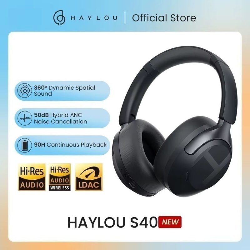 Headphone Haylou S40, Cancelamento de Ruído 50db ANC, Áudio 3D, LDAC, Hi-Res Áudio, Bluetooth 6.0
