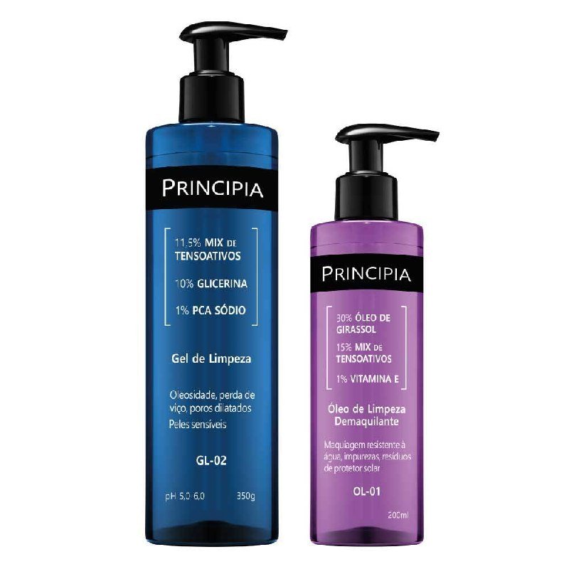 Principia Kit Limpeza Profunda Todos os tipos de pele Gel de limpeza GL-02 + Óleo de Limpeza OL-01