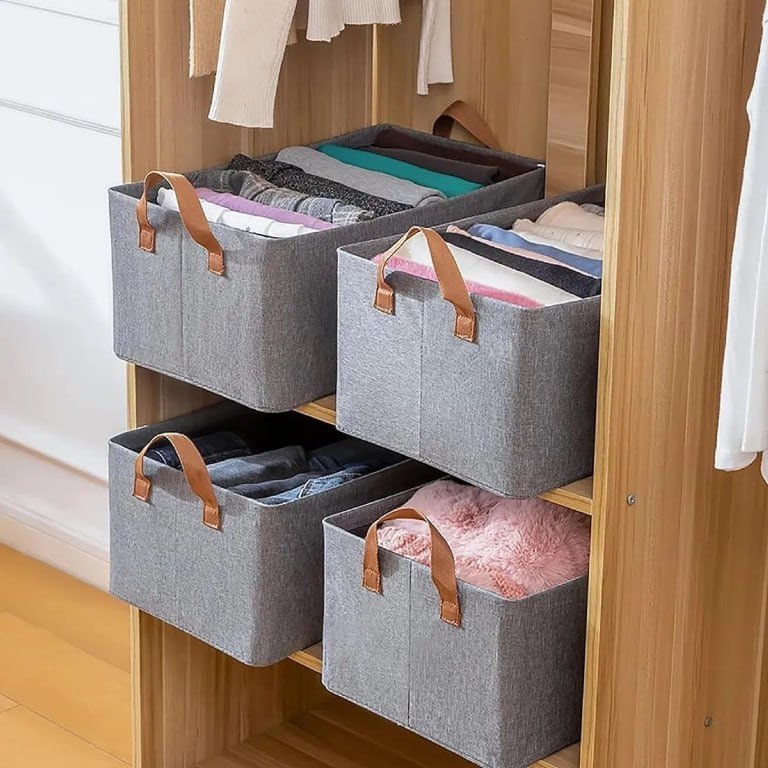 Kit 04 Caixas Organizadora De Guarda Roupa Cesto Gaveta Dobrável