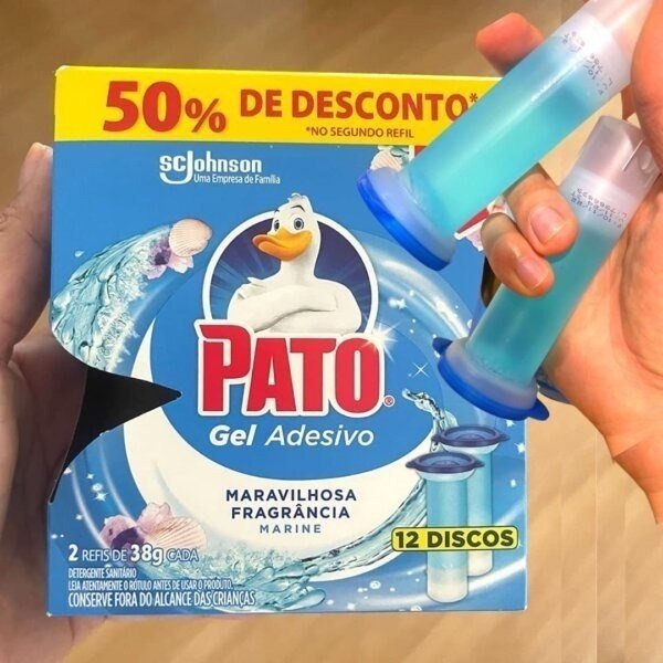 Pato Desodorizador Sanitário Gel Adesivo 2 Refis Marine, 12 Discos + Frete Grátis