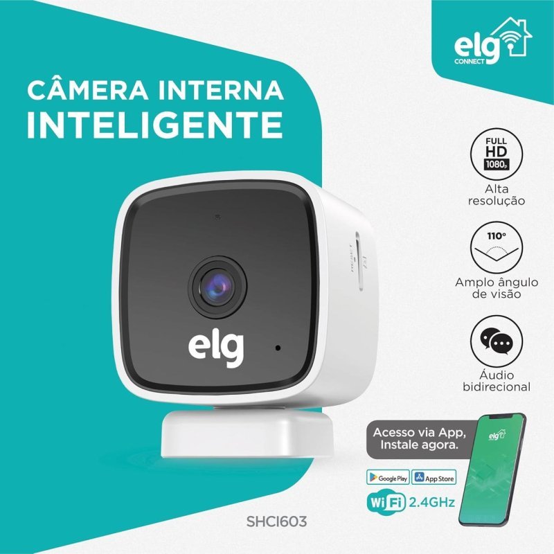 Câmera Interna Inteligente ELG Full HD 1080p com Wi-Fi e Botão SOS