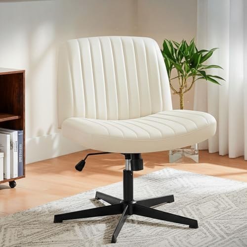 Cadeira Escritório DT3 Dolly, Criss Cross Cosy Chair, Original, Assento Extra Grande e Largo, Leisure, Penteadeira, Escrivaninha. (PU, Cream)