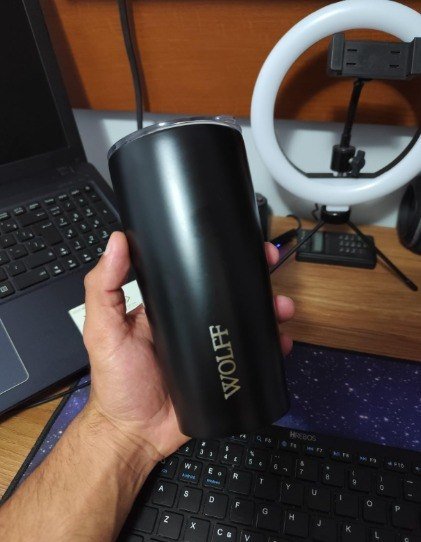 WOLFF - Copo Térmico de Aço Inox Parede Dupla Com Tampa 600ml Preto
