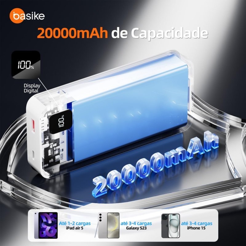 Basike Power Bank, Carregador Portátil Universal 20000mAh, Rápido 22,5W