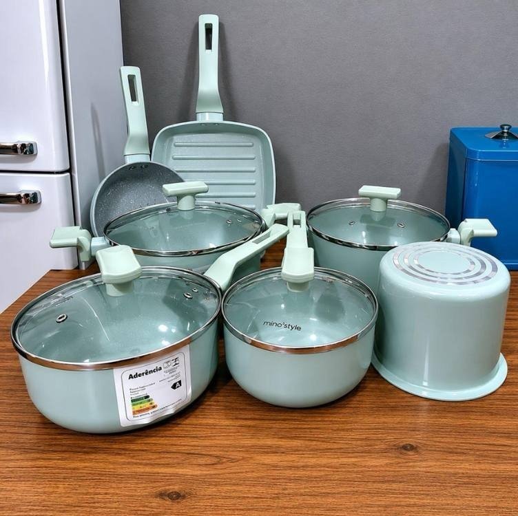 Conjunto Panelas 7 Peças Sartin Cook Cor Aquamint Mimo Style Cor Verde-claro + Frete Grátis