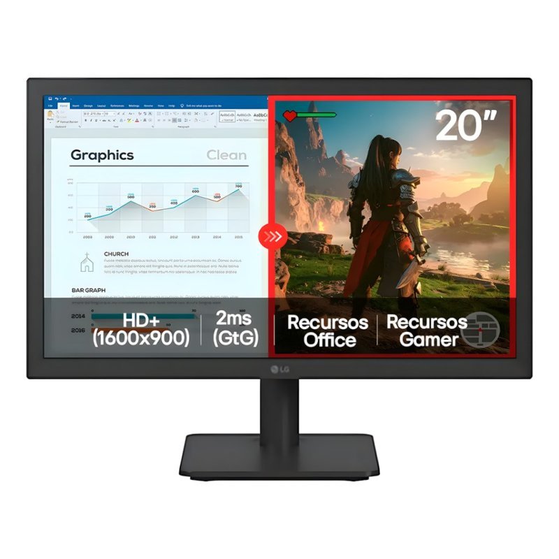 Monitor LG 20" Led Hd+ 75hz 2ms Hdmi Vga LG Switch 15W