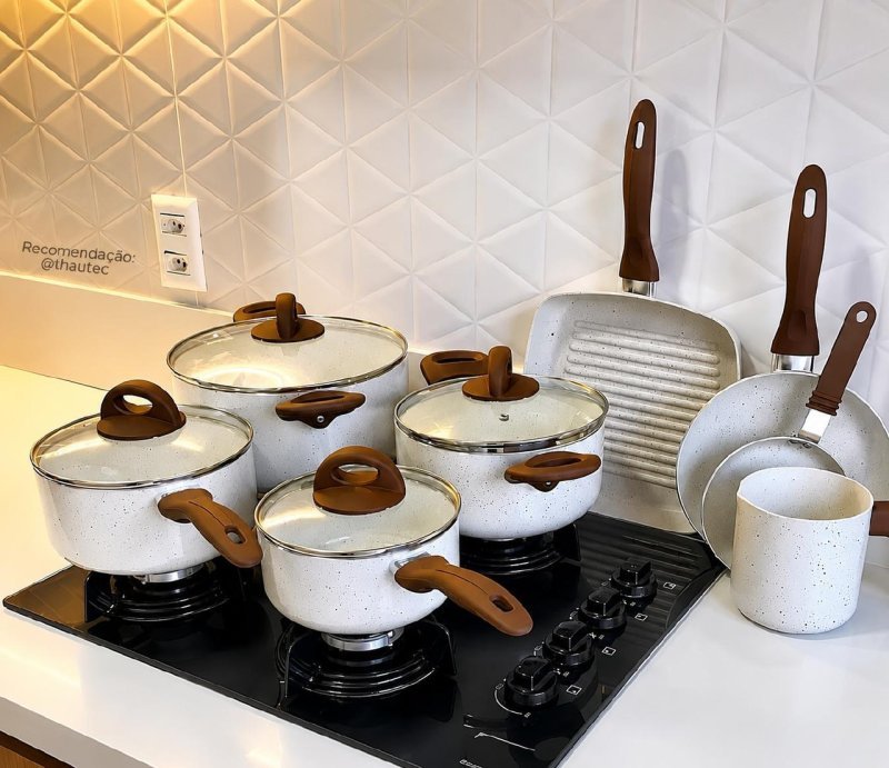 Conjunto de Panelas Brinox Ceramic Life Smart Plus Vanilla com 8 Peças