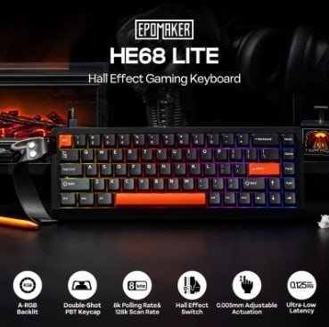 Teclado Magnético Epomaker He68 Lite, 65%, Rgb com Fio, He 68 Lite