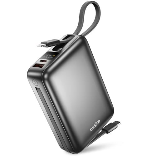 Basike Carregador Portátil, Power Bank 20000mAh com Cabos Integrados(Cinza)