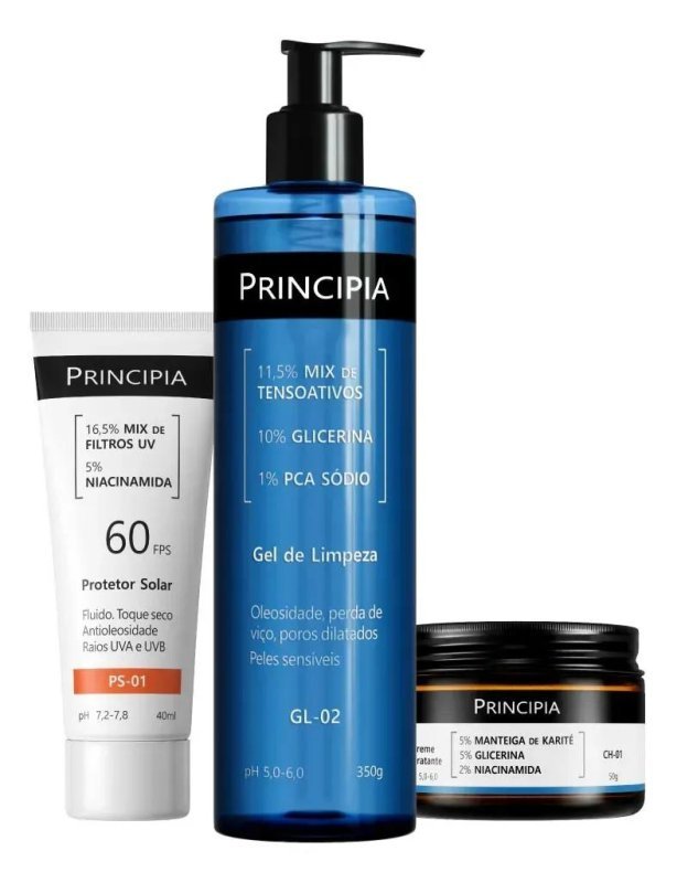 Kit Principia para Skincare Pele Sensível com Protetor Solar FPS 60