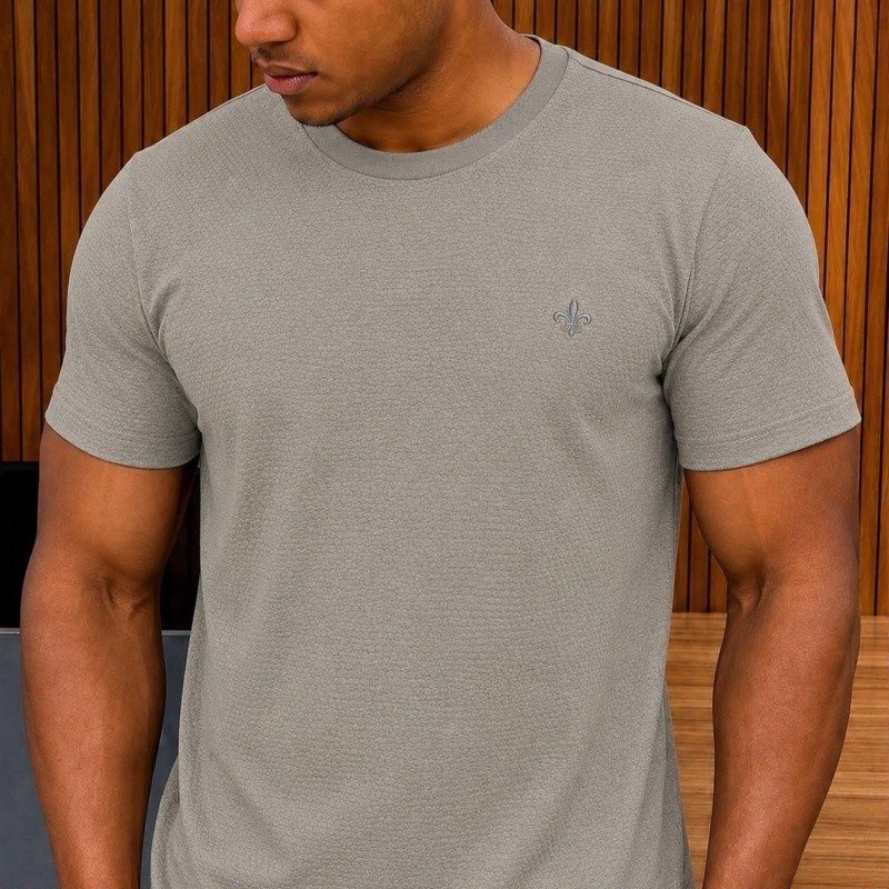 Camiseta Dudalina Masculina Regular Malha Favor Cinza Médio