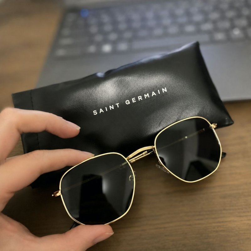 Óculos De Sol Saint Germain Dourado Harbor Aviador UV400 Lente Preto Desenho Espelho