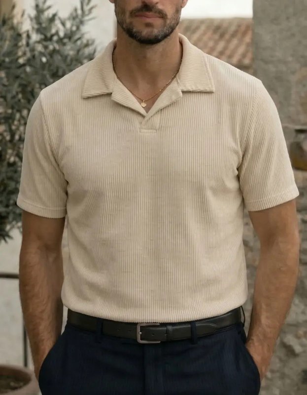 Camisa Camiseta Polo Masculina Texturizada Sem Botão