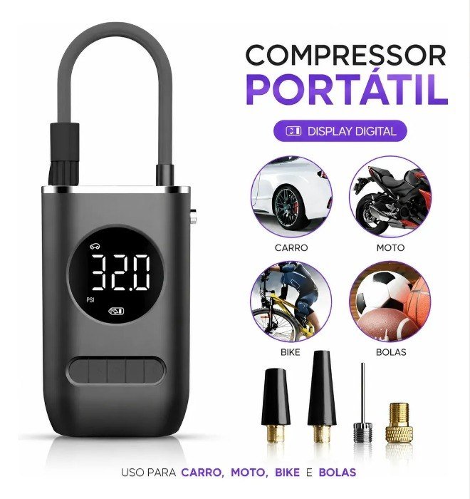 Calibrador De Ar Digital Para Pneu Portátil Compressor Usb + Frete Grátis