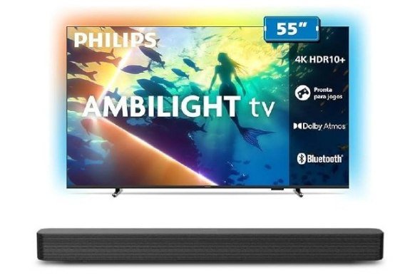 Smart TV Ambilight 55" 4K, 55PUG8100/78 + PHILIPS Soundbar TAB4000