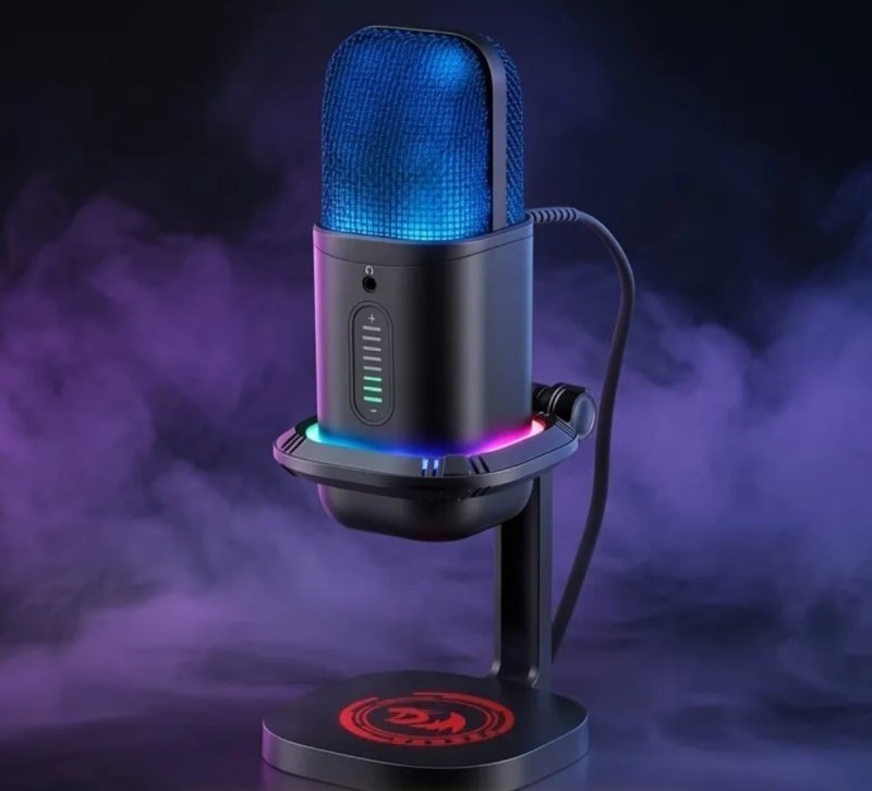 Microfone Gamer Redragon Echowave RGB Preto Condensador