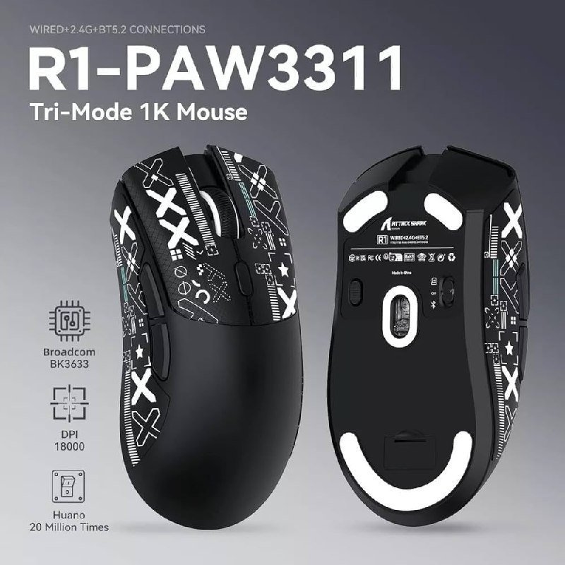 Mouse Sem Fio Attack Shark R1, Sensor Paw3311