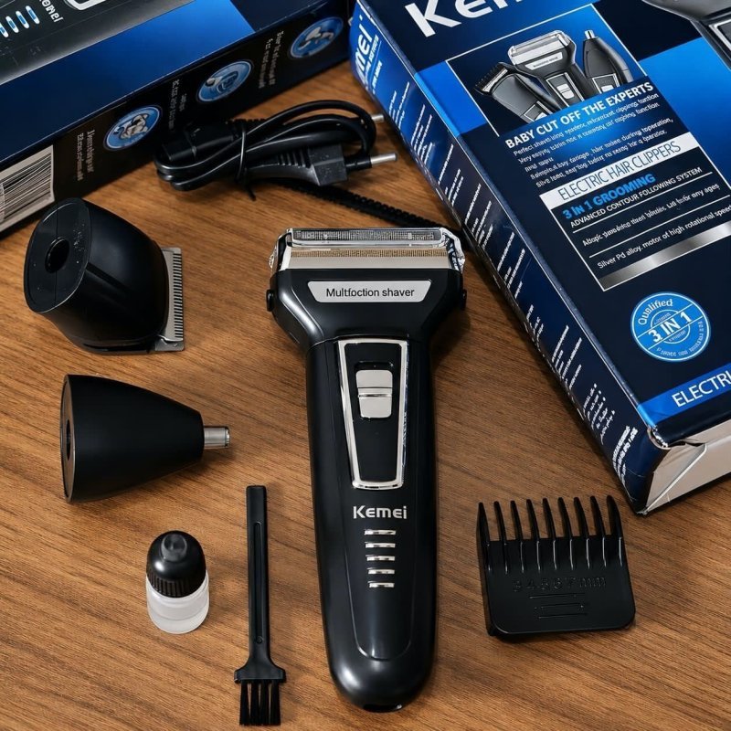 Aparador Barbeador Kemei KM-6558 Recarregável 3 Em 1