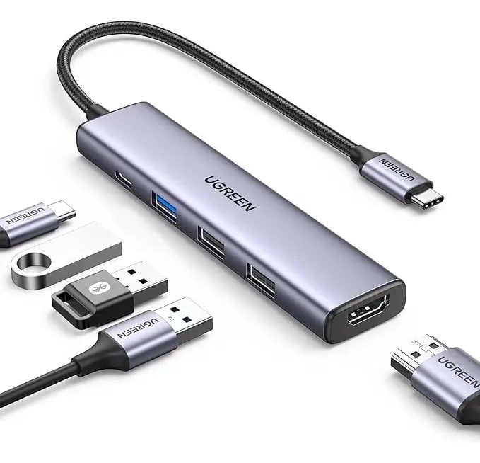 Ugreen Hub 5 Em 1 USB-C - 3x USB + HDMI 4K + Carregamento 100W