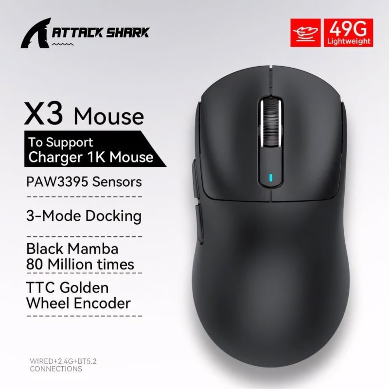 Mouse Sem Fio Attack Shark X3, Sensor Paw3395