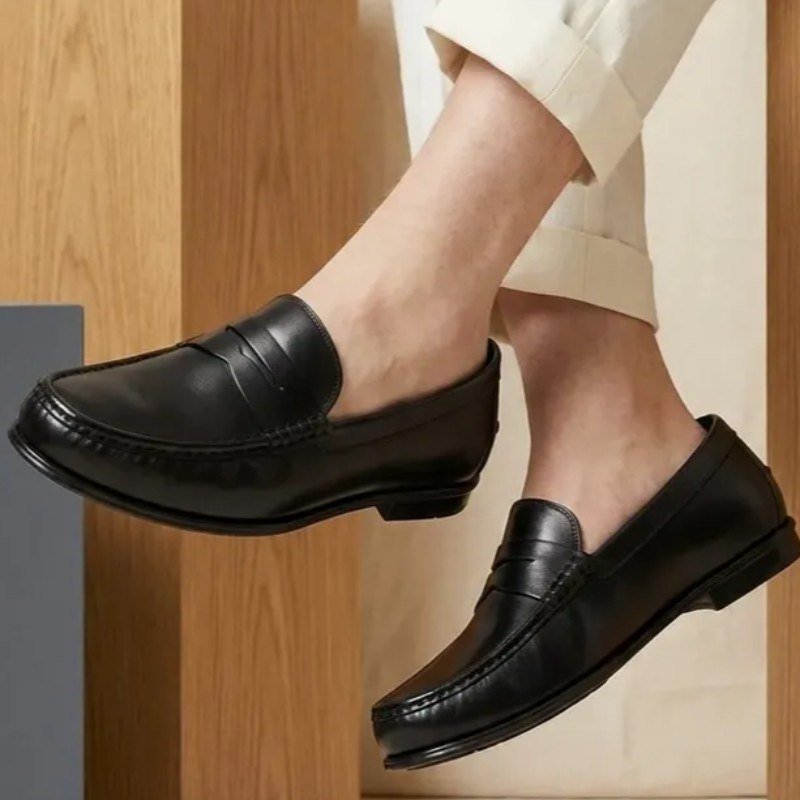 Loafer Penny Masculino Couro Preto Couro Liso Traje Formal (37 a 44)