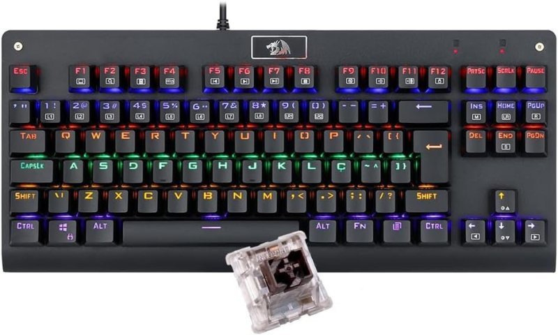 Teclado Mecânico Redragon Dark Avenger Preto Iluminação Rainbow Switch Marrom