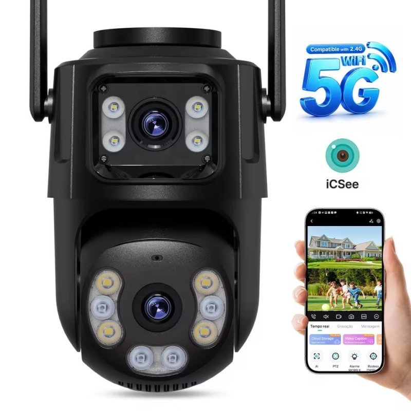 Câmera de Segurança Wifi Externa P2, 2 Lentes (Wifi 5G)