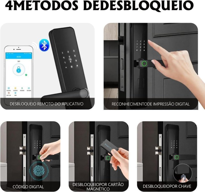 Fechadura Eletrônica Digital com Wi-Fi, Biometria, Senha, Tag e App