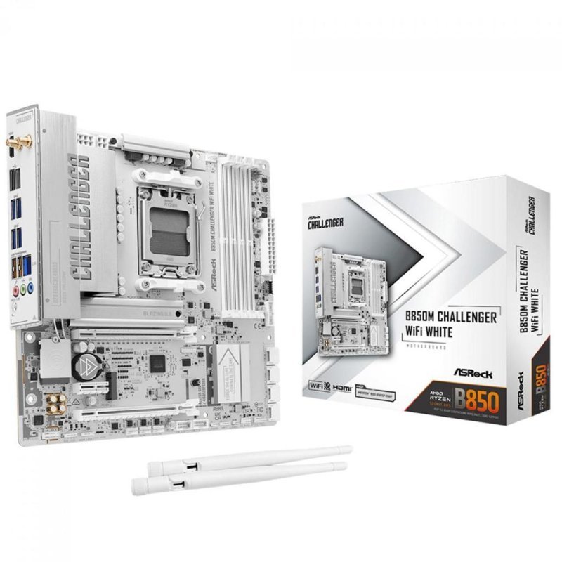 Placa Mãe ASRock B850M Challenger WiFi White, Chipset B850, AMD AM5, mATX, DDR5, Branco
