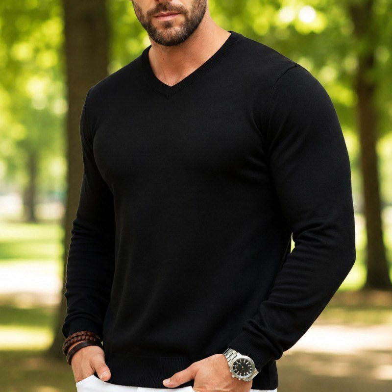 Suéter Masculino Inverno Frio Gola V Social Casual Tricot (P a G)