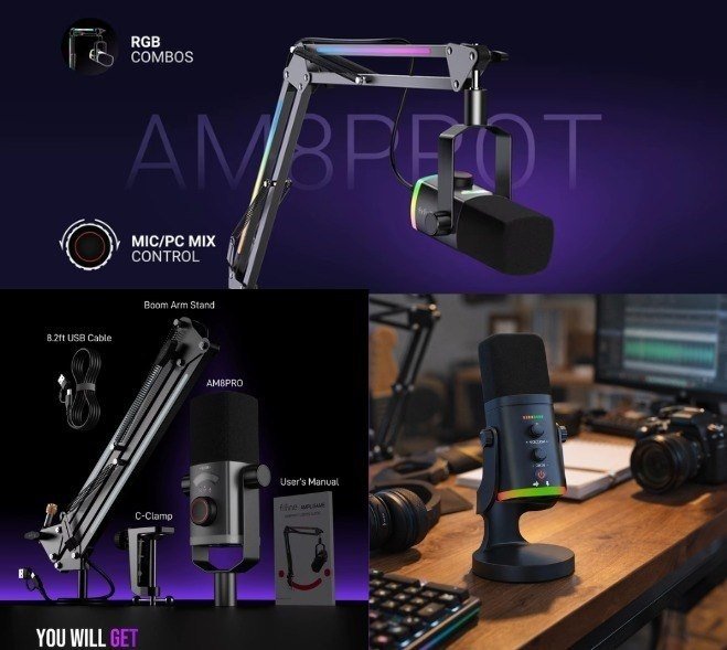FIFINE AM8 PRO com Suporte Braço Articulado RGB