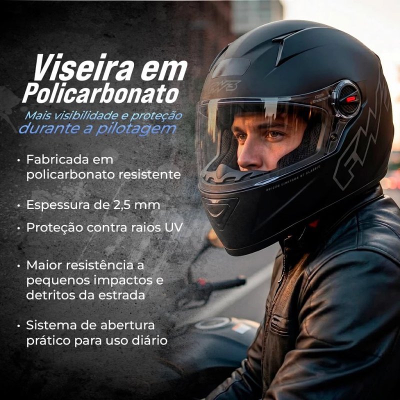 Capacete Fw3 Fechado Gt Classic Preto Fosco Pintado Com Viseira Cristal Diversos Tamanhos 56 58 60 Inmetro- Fw3